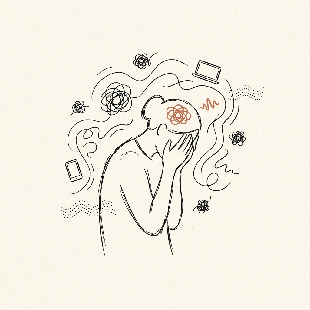 AI Saturation - Person overwhelmed by digital noise