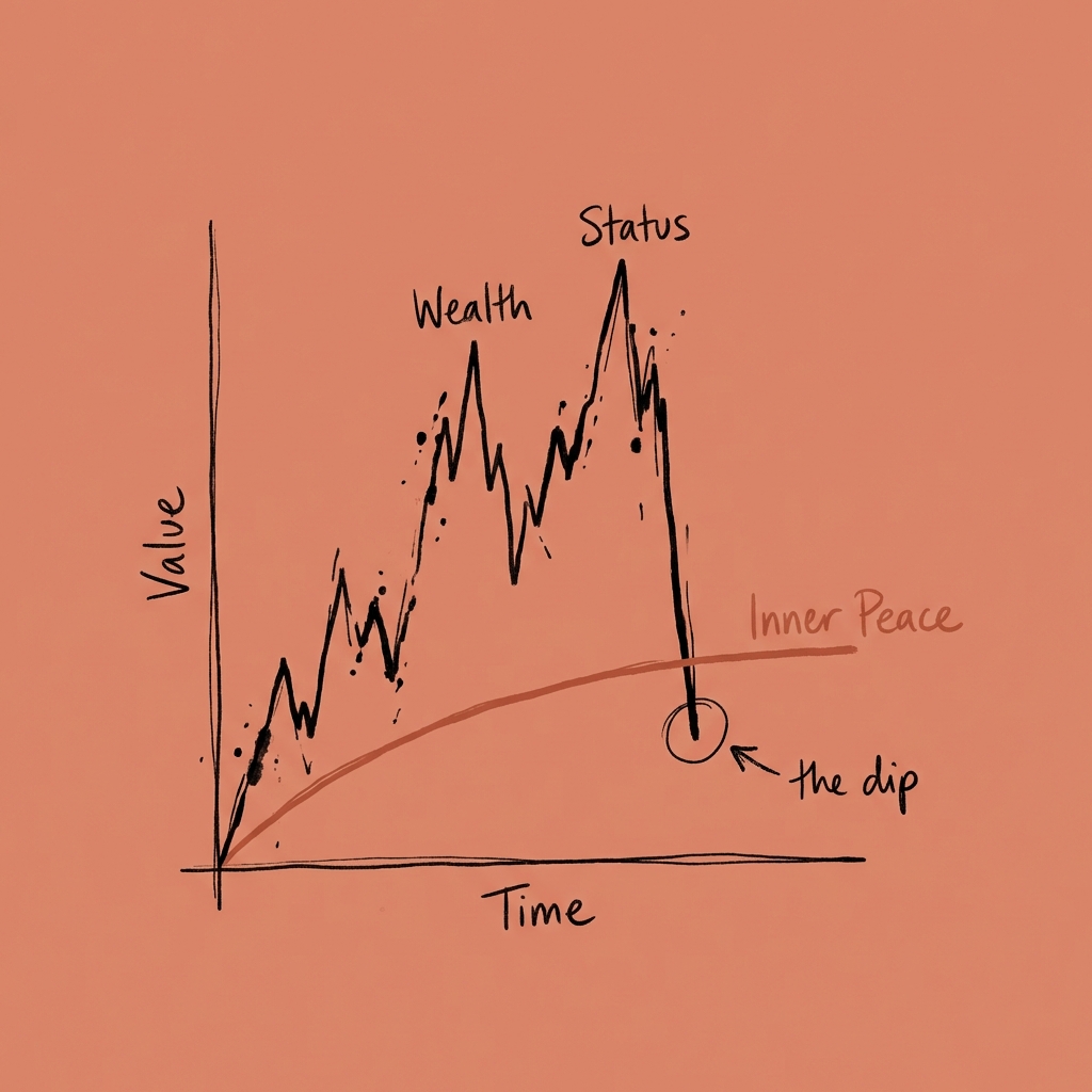 Financial chart showing volatile external portfolio versus stable inner peace
