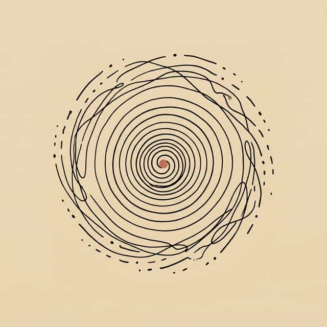 A spiral tightening toward its center, feedback loop collapsing inward